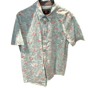 Men’s Lee Flamingo Hawaiian Button Up Shirt Sz Large